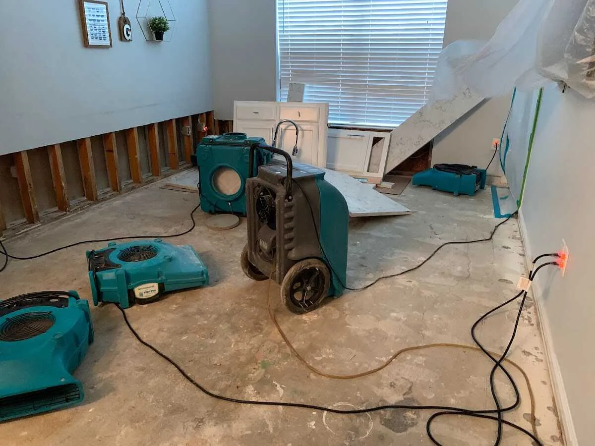 Dehumidifier in flood-cut room for Water Damage Restoration in Credit River